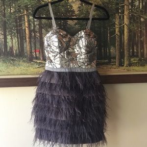 Bebe Sequined Feather mini Dress
